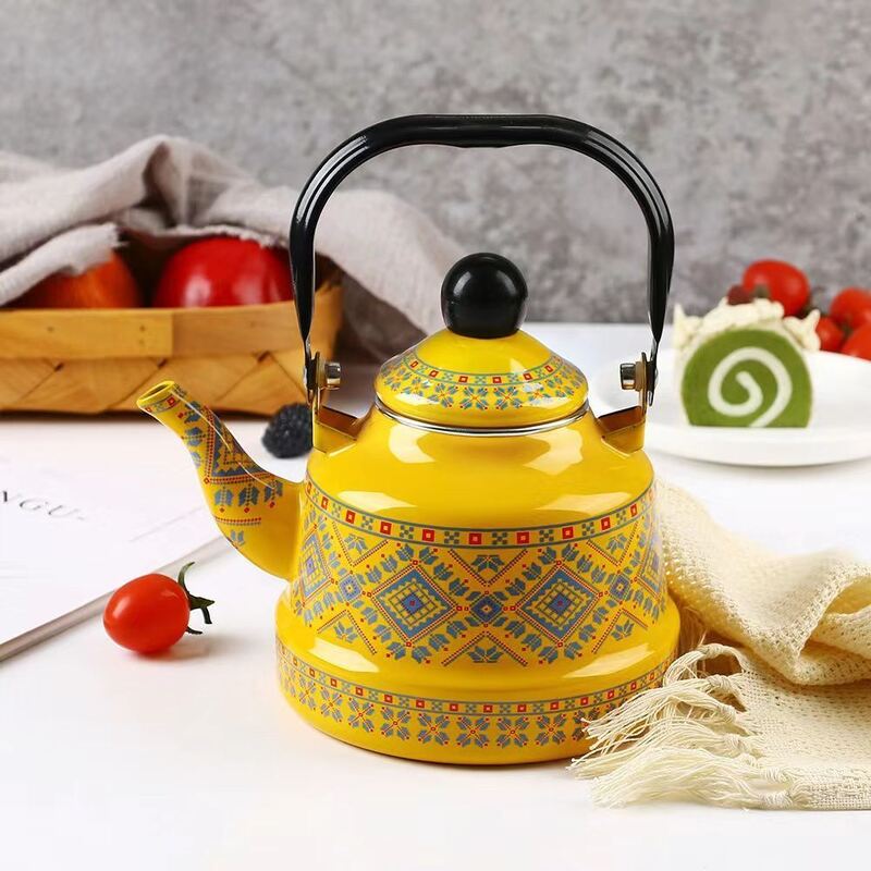 No 305 Porcelain Enamel Teapot Custom Decal Printing Metal Steel Teapot Water Pot Butter Pot