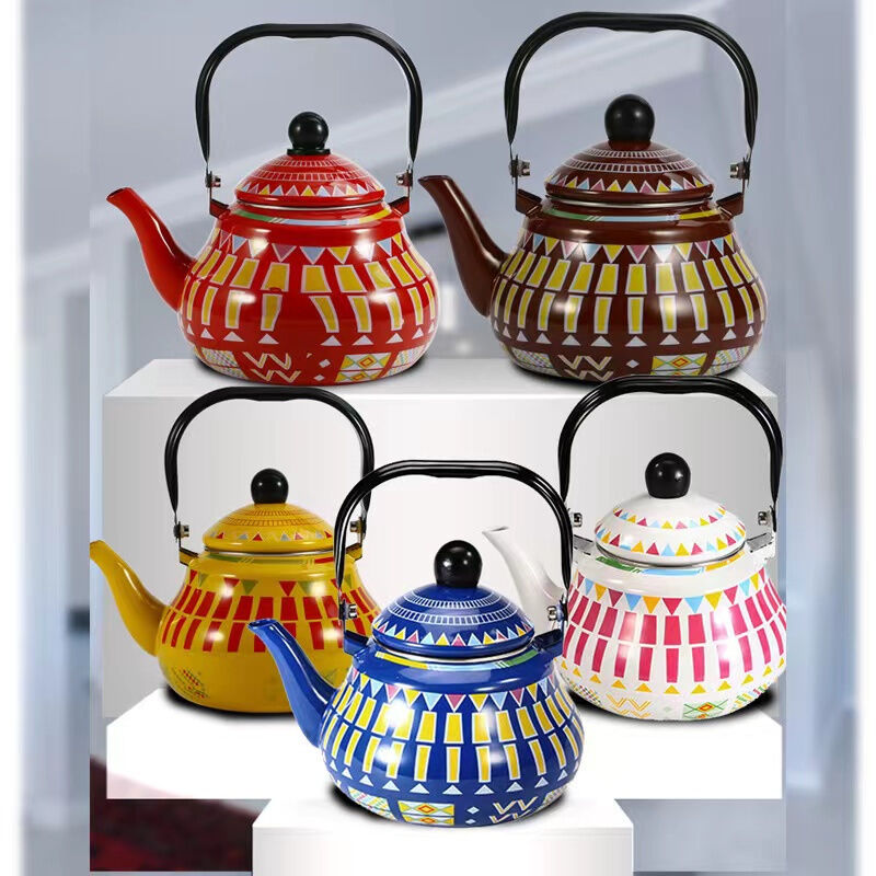 Enamel Pear Shape Tea Kettle Custom Decal Sports Theme Combining Aesthetic and Practical Features