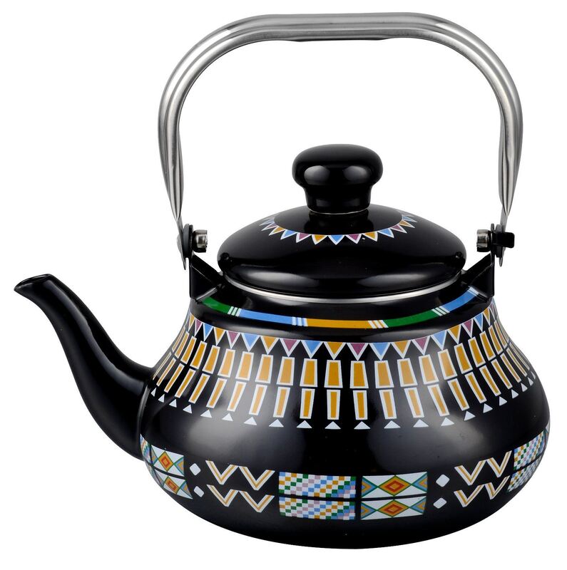 Enamel Pear Shape Tea Kettle Custom Decal Sports Theme Combining Aesthetic and Practical Features