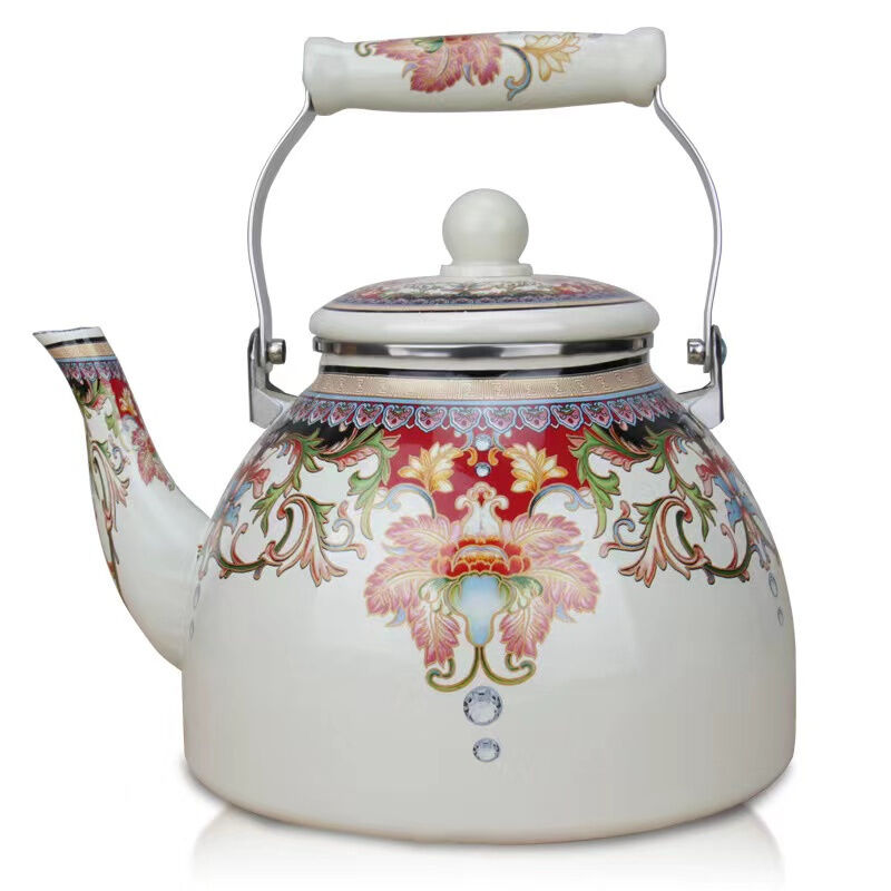 Porcelain Classical Style Custom Flowery Design Enamel Kettle Metal Steel Enamelled Teapot Perfect for Tea Brewing