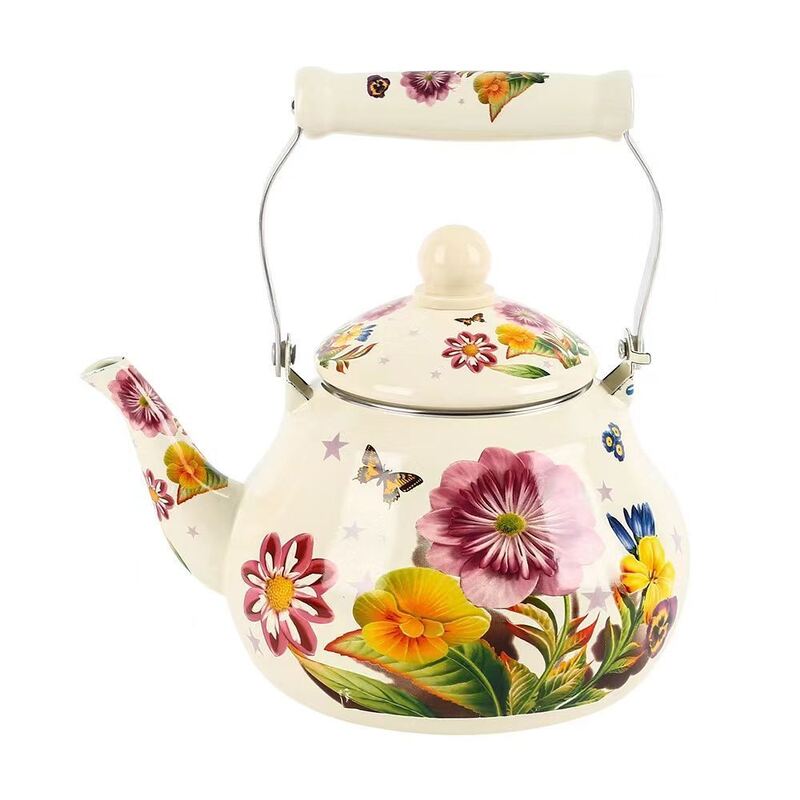 Porcelain Classical Style Custom Flowery Design Enamel Kettle Metal Steel Enamelled Teapot Perfect for Tea Brewing