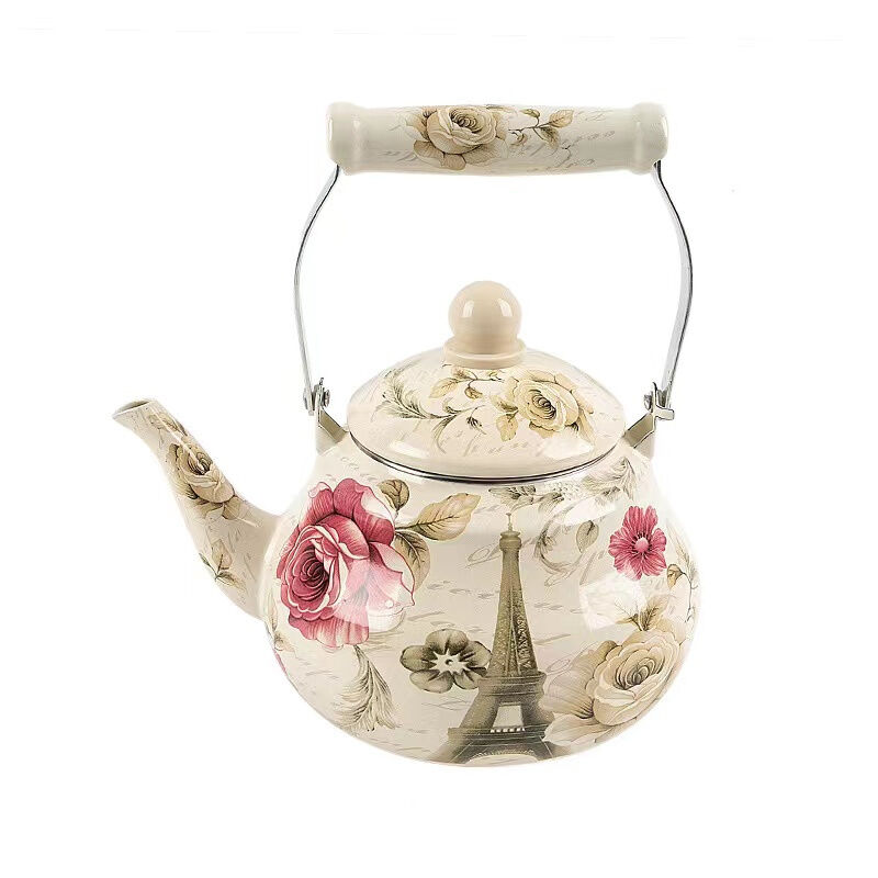 Porcelain Classical Style Custom Flowery Design Enamel Kettle Metal Steel Enamelled Teapot Perfect for Tea Brewing