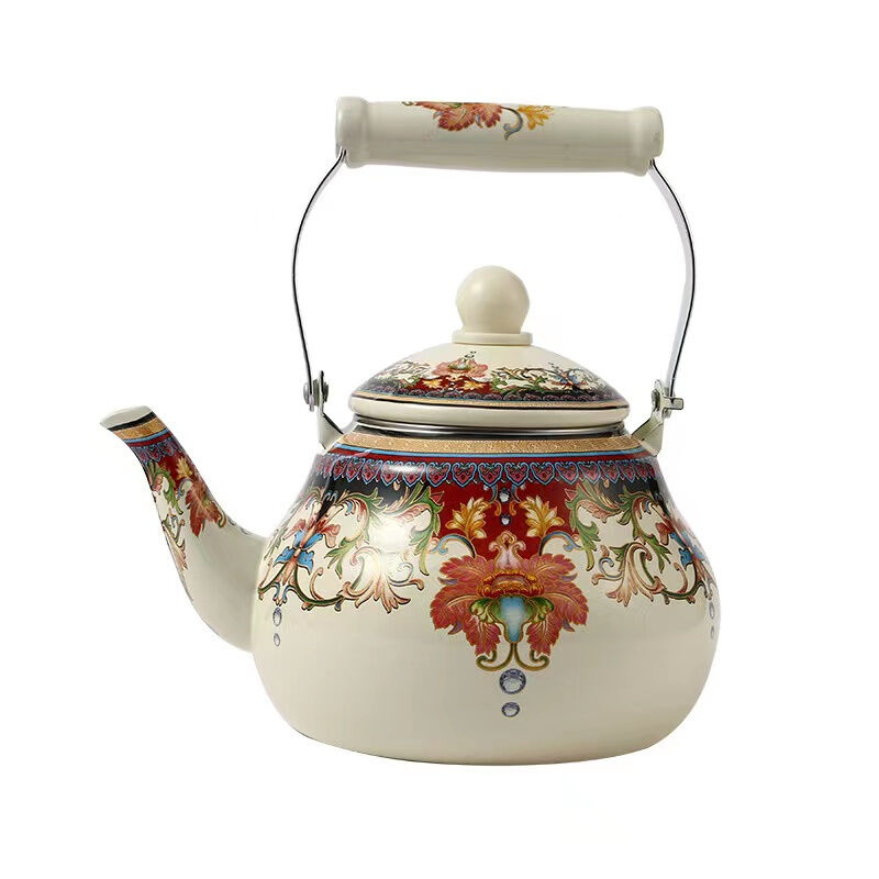 Porcelain Classical Style Custom Flowery Design Enamel Kettle Metal Steel Enamelled Teapot Perfect for Tea Brewing
