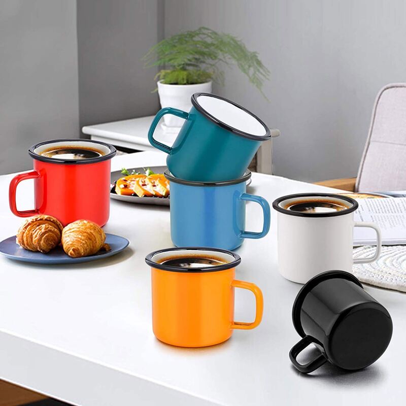 250ml 350ml 500ml 750ml 1250ml Enamel Coating Custom Logo Printing Metal Steel Coffee Tea Mugs Multi Capacity
