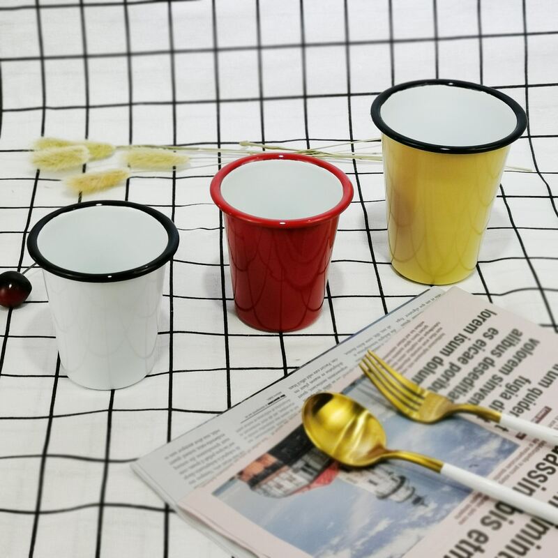250ml 350ml 500ml 750ml 1250ml Enamel Coating Custom Logo Printing Metal Steel Coffee Tea Mugs Multi Capacity