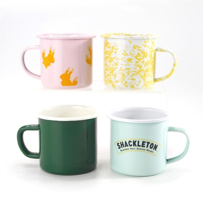 250ml 350ml 500ml 750ml 1250ml Enamel Coating Custom Logo Printing Metal Steel Coffee Tea Mugs Multi Capacity