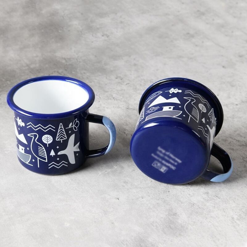 Rolled Rim 350ml Enamel Mug Custom Decal Printing Sports Theme Coffee Tea Mugs Lightweight Portable