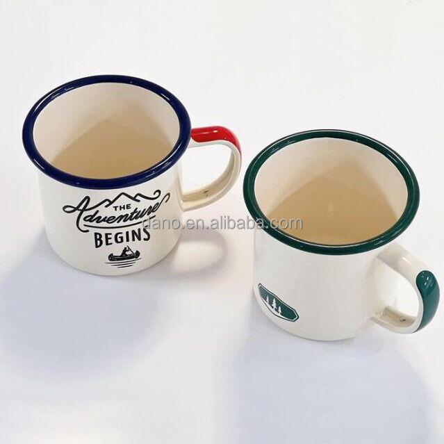 Rolled Rim 350ml Enamel Mug Custom Decal Printing Sports Theme Coffee Tea Mugs Lightweight Portable