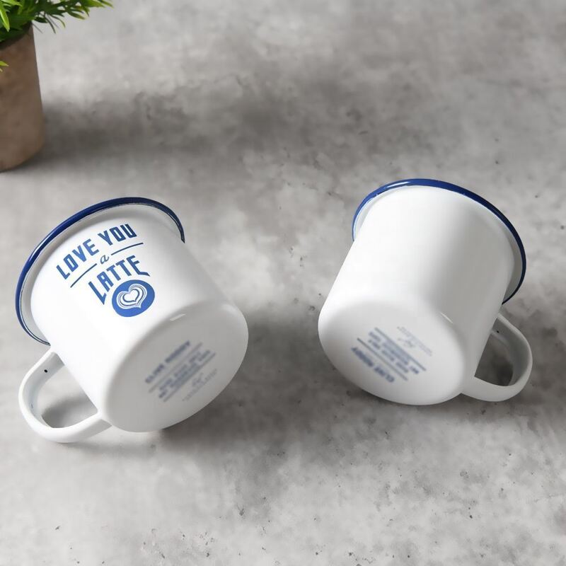 Rolled Rim 350ml Enamel Mug Custom Decal Printing Sports Theme Coffee Tea Mugs Lightweight Portable
