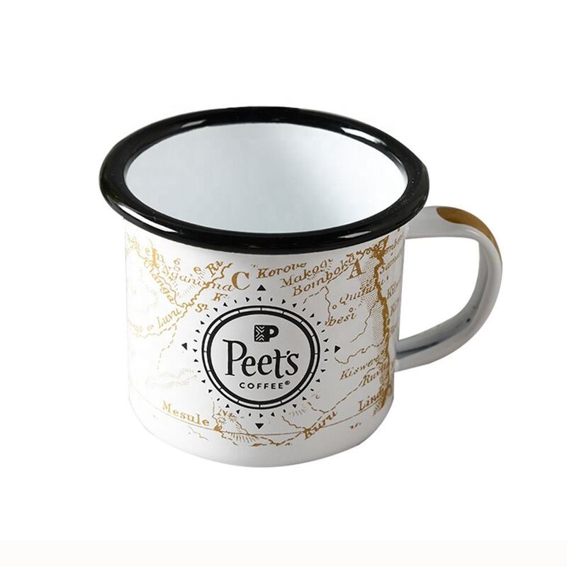 Rolled Rim 350ml Enamel Mug Custom Decal Printing Sports Theme Coffee Tea Mugs Lightweight Portable