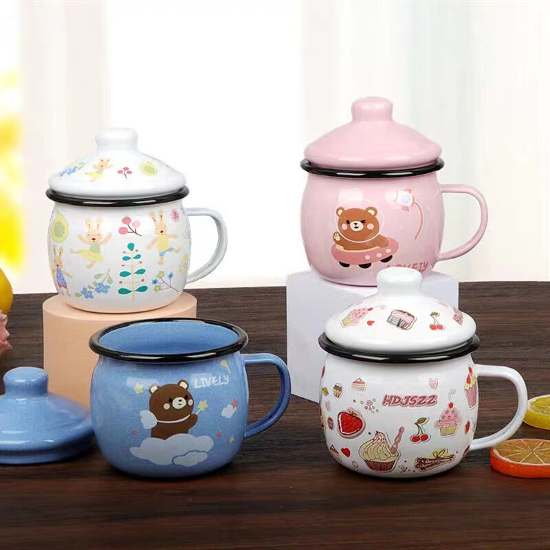 8x8cm Rim 304 Stainless Steel Rolled Edge Rim Christmas Gift Set Belly Mug Set Enamel Coffee Tea Camping Travel Beer Mugs Lid