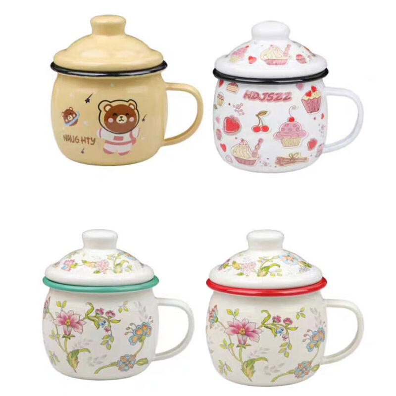 8x8cm Rim 304 Stainless Steel Rolled Edge Rim Christmas Gift Set Belly Mug Set Enamel Coffee Tea Camping Travel Beer Mugs Lid