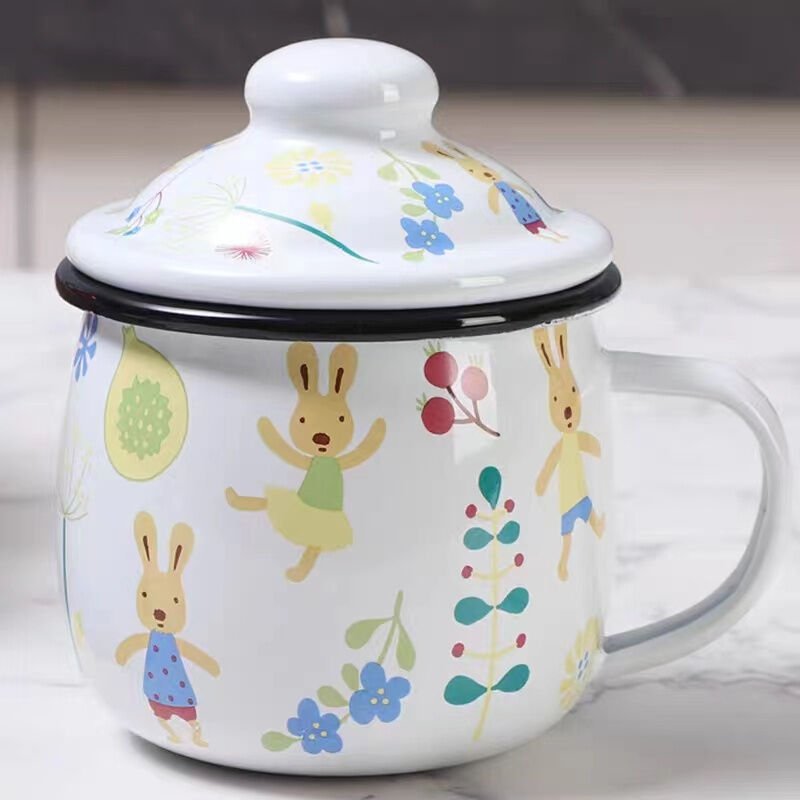 8x8cm Rim 304 Stainless Steel Rolled Edge Rim Christmas Gift Set Belly Mug Set Enamel Coffee Tea Camping Travel Beer Mugs Lid