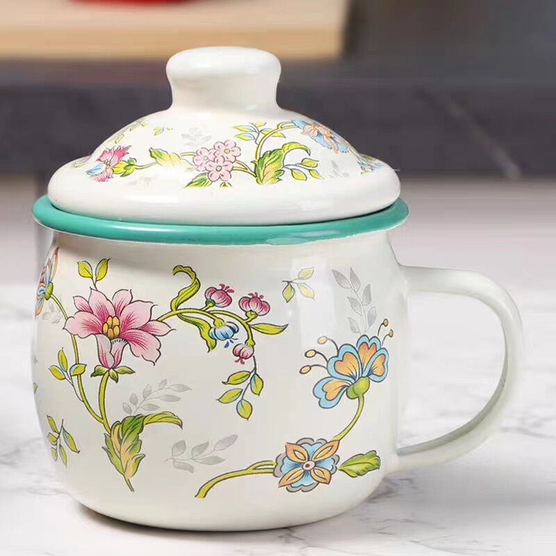 8x8cm Rim 304 Stainless Steel Rolled Edge Rim Christmas Gift Set Belly Mug Set Enamel Coffee Tea Camping Travel Beer Mugs Lid