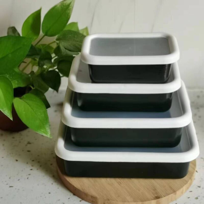 Classical Style Japanese Korean Style Enamel Container 600ml 1000ml 1700ml 2500ml Food Storage Containers