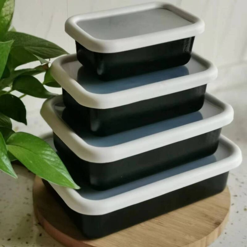 Classical Style Japanese Korean Style Enamel Container 600ml 1000ml 1700ml 2500ml Food Storage Containers