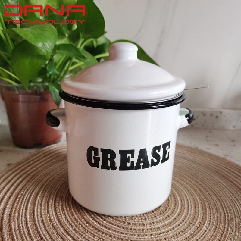 Customization Carbon Steel Food Grade Grease Container Enamel Bacon Container Oil Storage Container with Leak Proof Lid