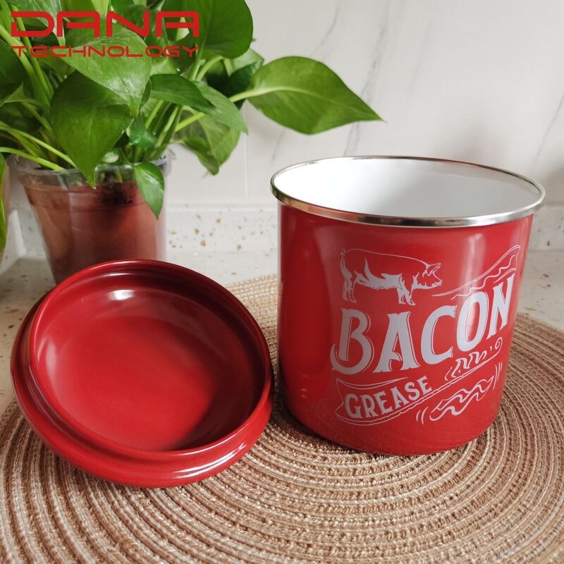 Customization Carbon Steel Food Grade Grease Container Enamel Bacon Container Oil Storage Container with Leak Proof Lid