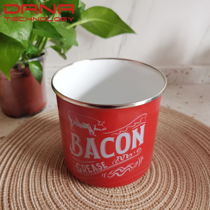 Customization Carbon Steel Food Grade Grease Container Enamel Bacon Container Oil Storage Container with Leak Proof Lid