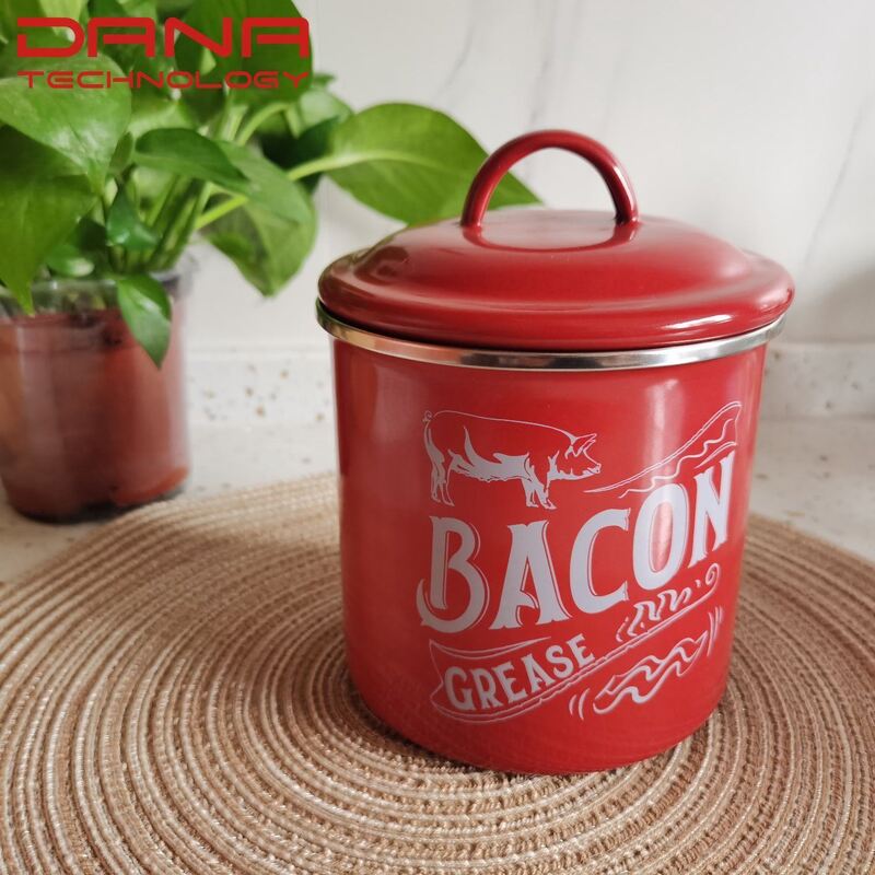 Customization Carbon Steel Food Grade Grease Container Enamel Bacon Container Oil Storage Container with Leak Proof Lid
