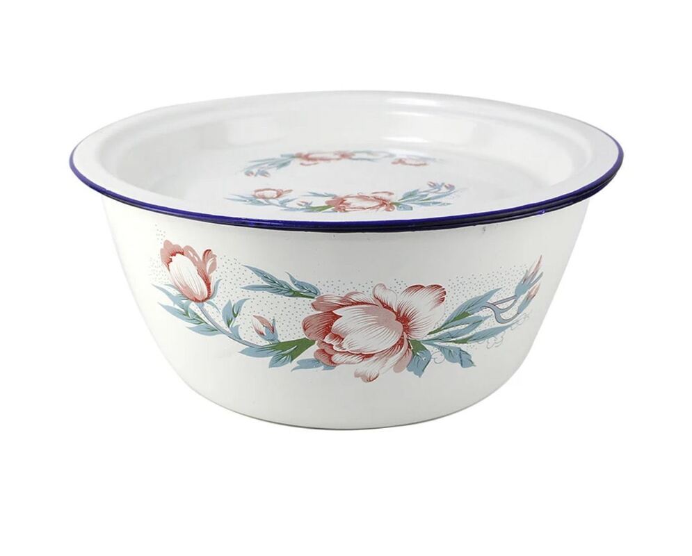 Kitchen Round Enamel Soup Bowl Finger Bowl With Lid Dia 10 12 14 16 18cm Heat Resistant