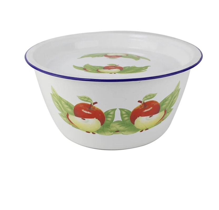 Kitchen Round Enamel Soup Bowl Finger Bowl With Lid Dia 10 12 14 16 18cm Heat Resistant