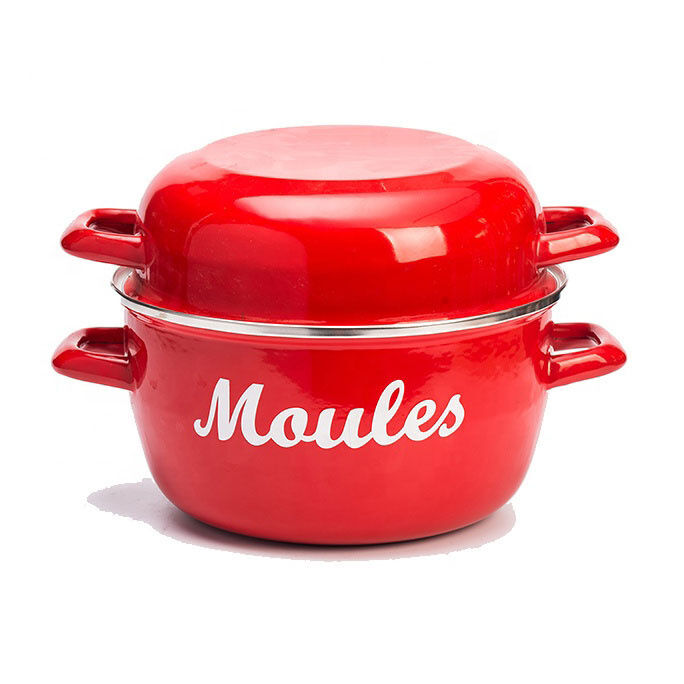 Dia203026cm Enamel Coating Steel Mussels Pot Deep Pot Suitable for Professional Seafood Cooking