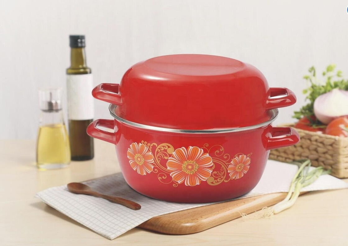 Dia203026cm Enamel Coating Steel Mussels Pot Deep Pot Suitable for Professional Seafood Cooking