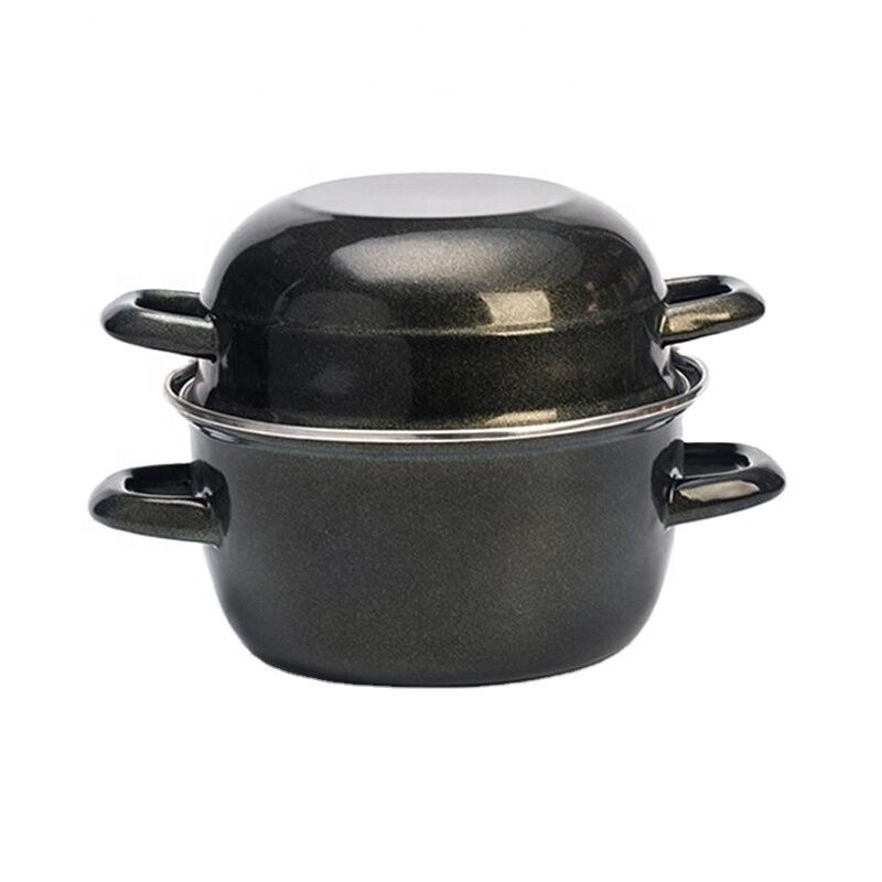 Dia203026cm Enamel Coating Steel Mussels Pot Deep Pot Suitable for Professional Seafood Cooking
