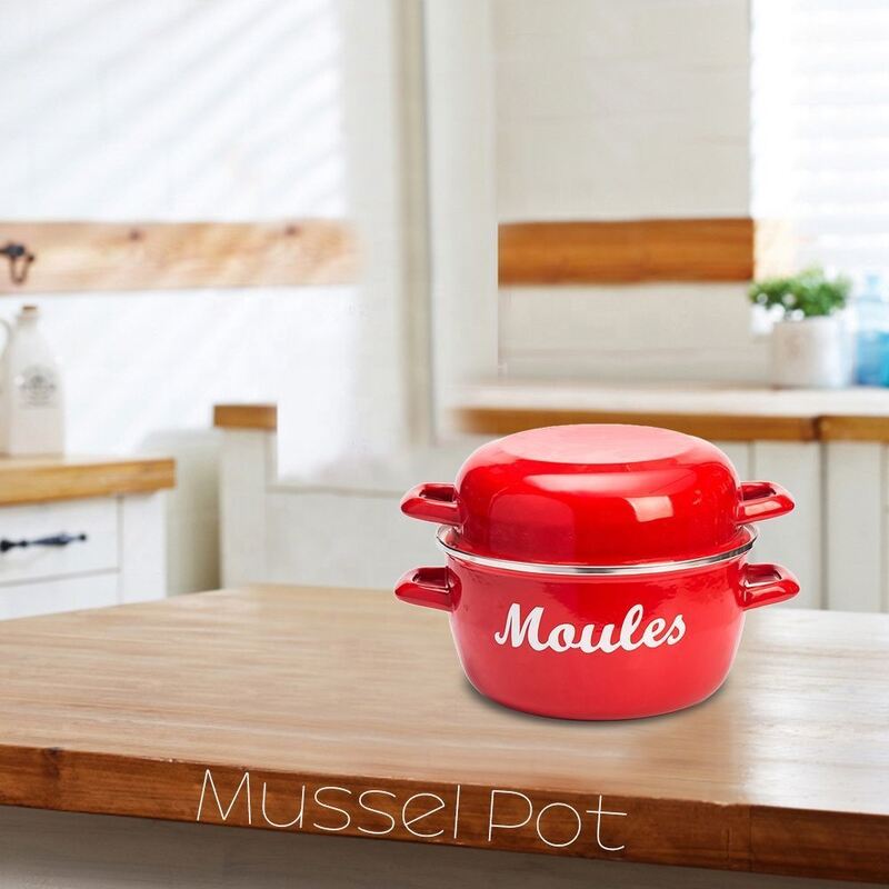 Dia203026cm Enamel Coating Steel Mussels Pot Deep Pot Suitable for Professional Seafood Cooking