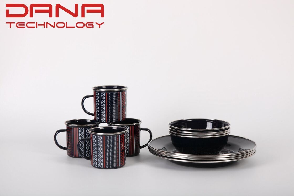 Sustainable Customized Decal Mixing Color Enamel Mug Bowl Pot Sets Suitable Option for Outdoor Camping Middle East Style