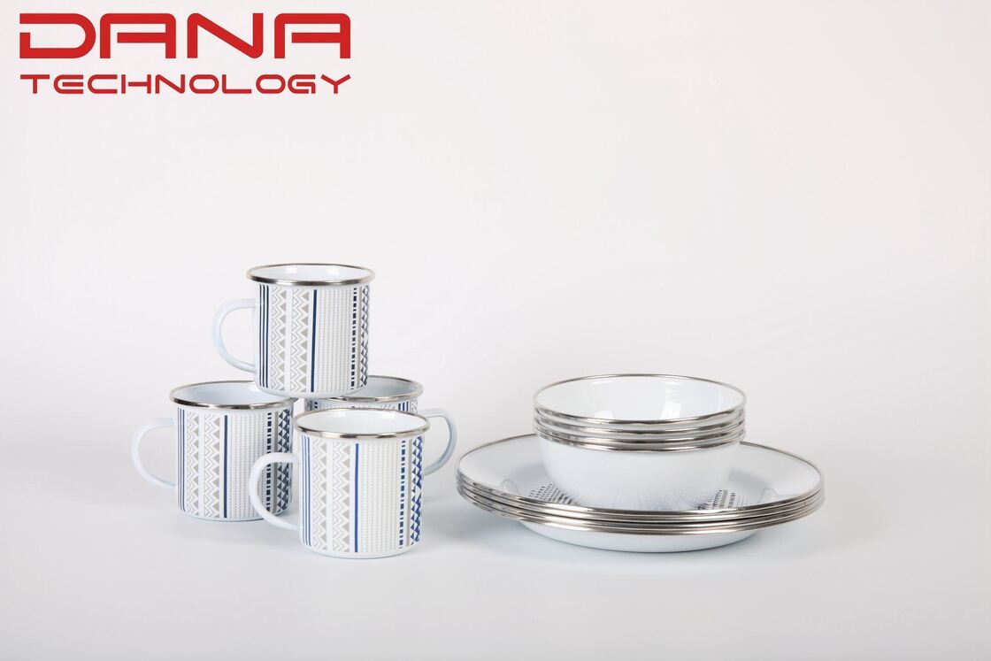 Sustainable Customized Decal Mixing Color Enamel Mug Bowl Pot Sets Suitable Option for Outdoor Camping Middle East Style