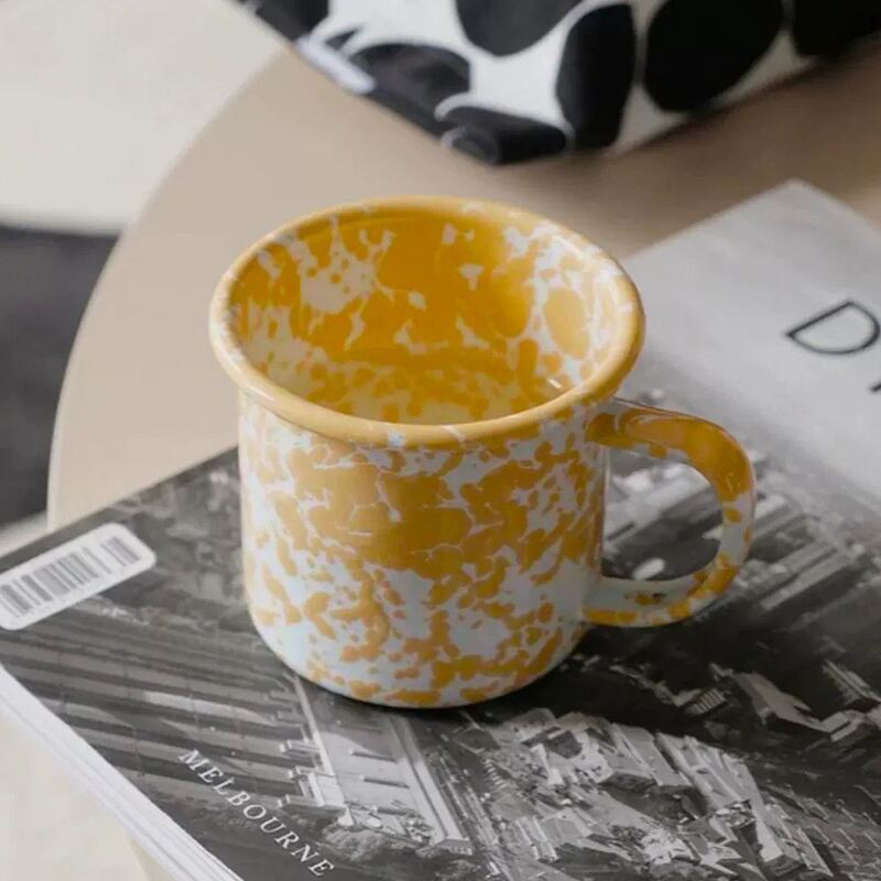150g Customized Enamelware Coffee Mug Colorful Enamel Mugs 8cm 350ml Marble Speckle Coating Milk Coffee Mug Production 30 Days