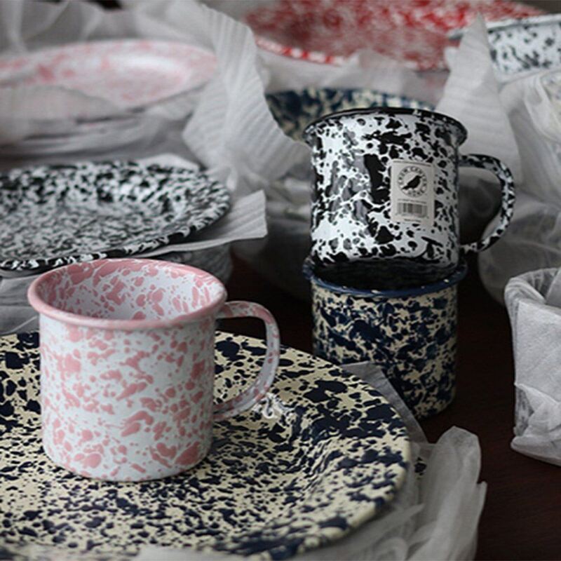 150g Customized Enamelware Coffee Mug Colorful Enamel Mugs 8cm 350ml Marble Speckle Coating Milk Coffee Mug Production 30 Days