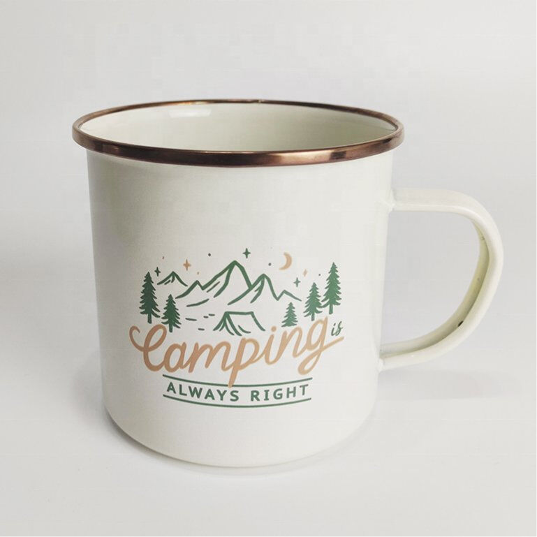 304 Stainless Steel Rolled Edge Rim 11oz Neon Color Enamel Steel Handle Blank Coffee Mugs Featuring Flower Theme Style