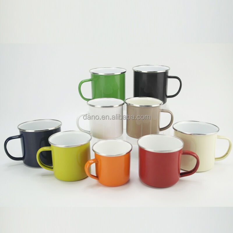304 Stainless Steel Rolled Edge Rim 11oz Neon Color Enamel Steel Handle Blank Coffee Mugs Featuring Flower Theme Style
