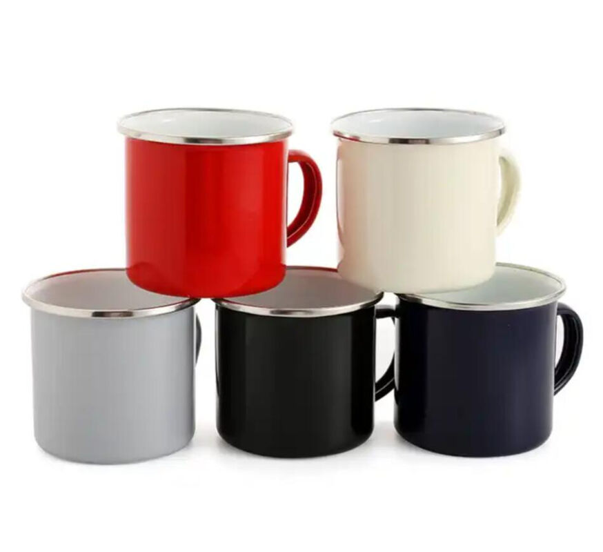 304 Stainless Steel Rolled Edge Rim Enamel Metal Coffee Mug Custom Logo Porcelain Tea Cup 11oz 15oz Production 30 Days