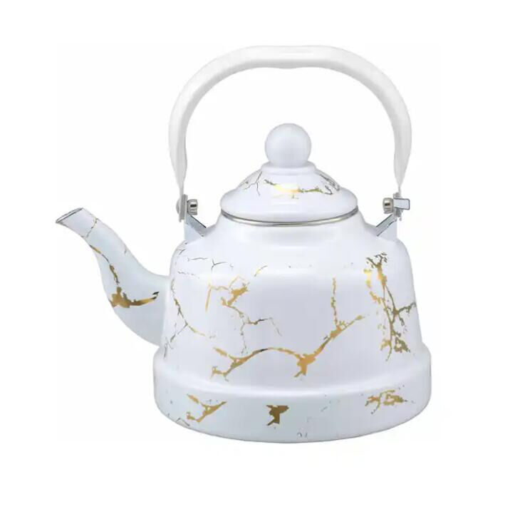 Thickness 0.8mm Enamel Tea Kettle Teapot 0.7L 1.1L 1.5L 2.5L Kitchen Cookware Drinkware Gold Flower Decal Decoration