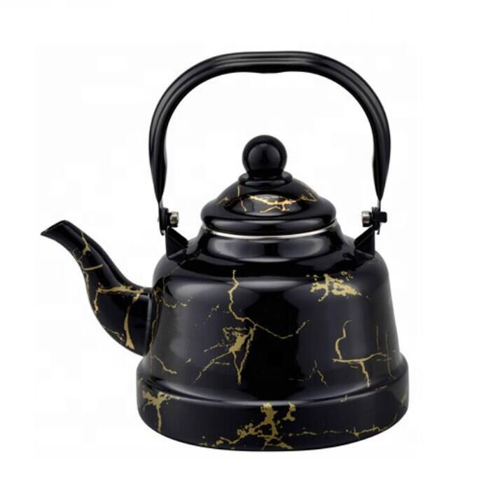 Thickness 0.8mm Enamel Tea Kettle Teapot 0.7L 1.1L 1.5L 2.5L Kitchen Cookware Drinkware Gold Flower Decal Decoration