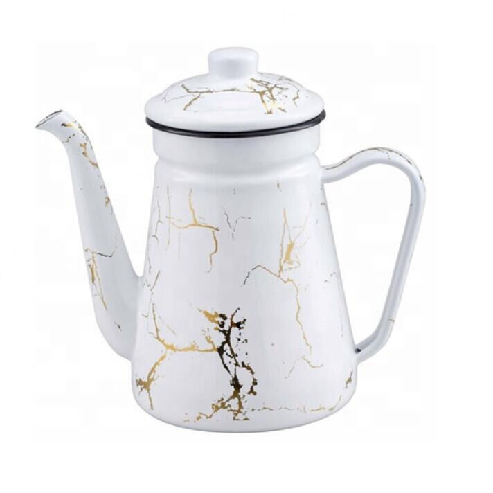 Thickness 0.8mm Enamel Tea Kettle Teapot 0.7L 1.1L 1.5L 2.5L Kitchen Cookware Drinkware Gold Flower Decal Decoration