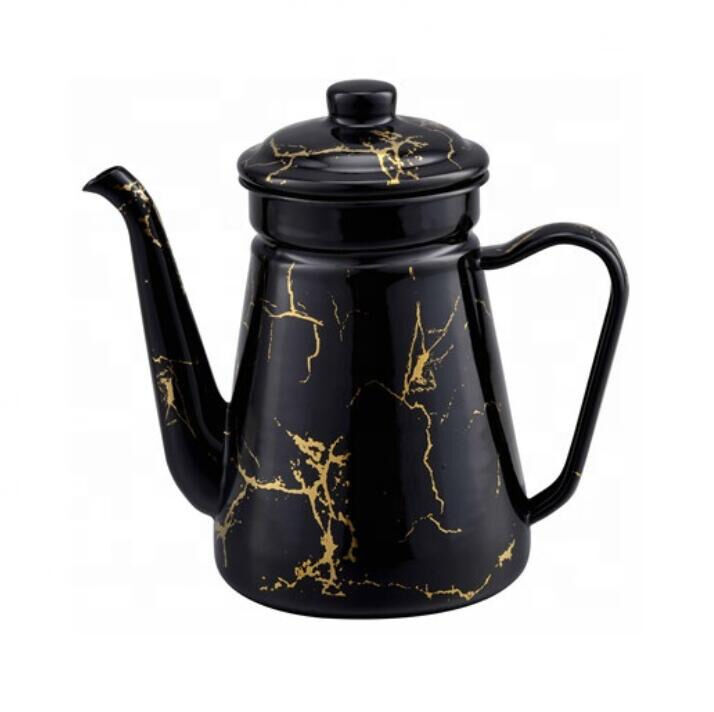 Thickness 0.8mm Enamel Tea Kettle Teapot 0.7L 1.1L 1.5L 2.5L Kitchen Cookware Drinkware Gold Flower Decal Decoration