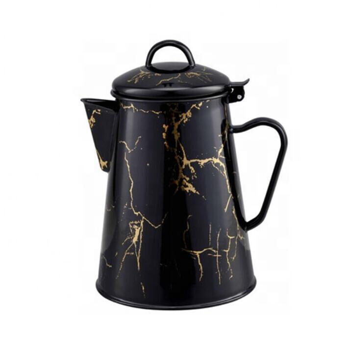 Thickness 0.8mm Enamel Tea Kettle Teapot 0.7L 1.1L 1.5L 2.5L Kitchen Cookware Drinkware Gold Flower Decal Decoration