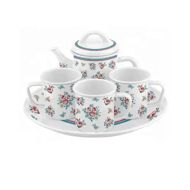 Carbon Steel 800ml Enamel Teapot Vintage Antique Enamel Kettle Tea Set Sample 7 to 10 Days Delivery