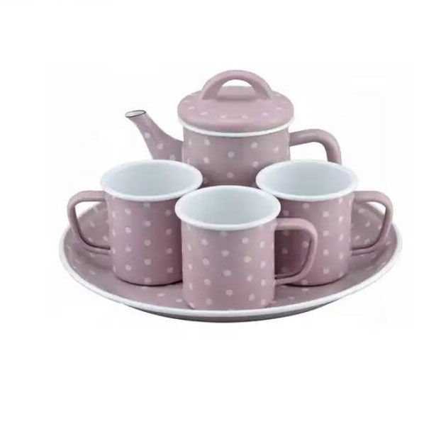 Carbon Steel 800ml Enamel Teapot Vintage Antique Enamel Kettle Tea Set Sample 7 to 10 Days Delivery