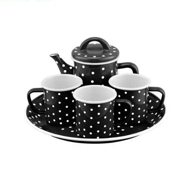 Carbon Steel 800ml Enamel Teapot Vintage Antique Enamel Kettle Tea Set Sample 7 to 10 Days Delivery