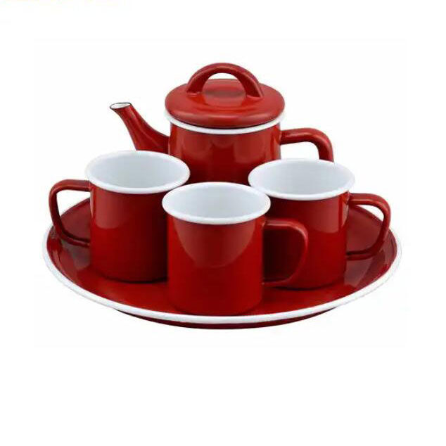 Carbon Steel 800ml Enamel Teapot Vintage Antique Enamel Kettle Tea Set Sample 7 to 10 Days Delivery