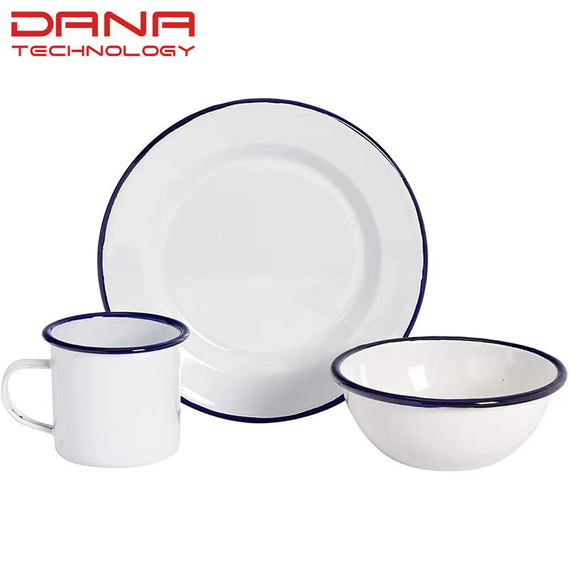 Outdoor Traveling Classic Decal Enamel Tableware Carbon Steel Mugs Bowls Plate EU FDA