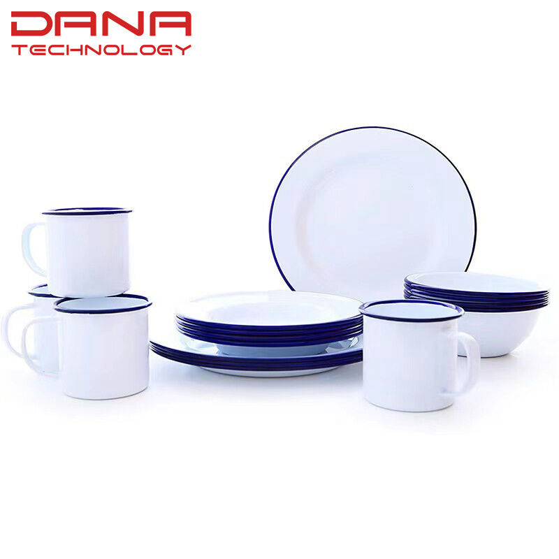 Outdoor Traveling Classic Decal Enamel Tableware Carbon Steel Mugs Bowls Plate EU FDA
