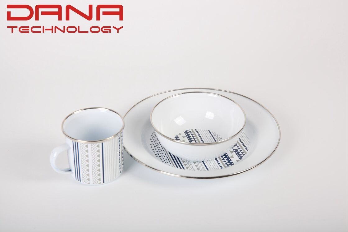 Outdoor Traveling Classic Decal Enamel Tableware Carbon Steel Mugs Bowls Plate EU FDA