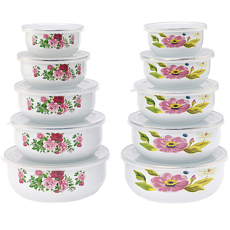 Eco Friendly Enamel Ice Bowl Metal Steel Fresh Keeping Food Storage Bowl with PP Lid